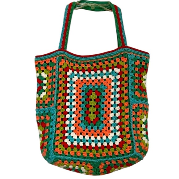 Crocheted Tote Bag ~ Multicolor - Picture 1 of 13